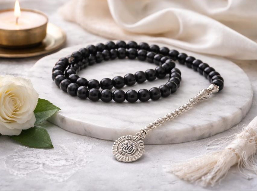 Black 100-Count Tasbih – Allah Pendant