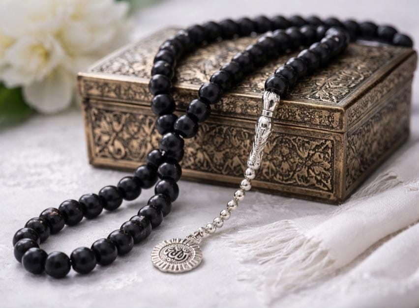 Black 100-Count Tasbih – Allah Pendant