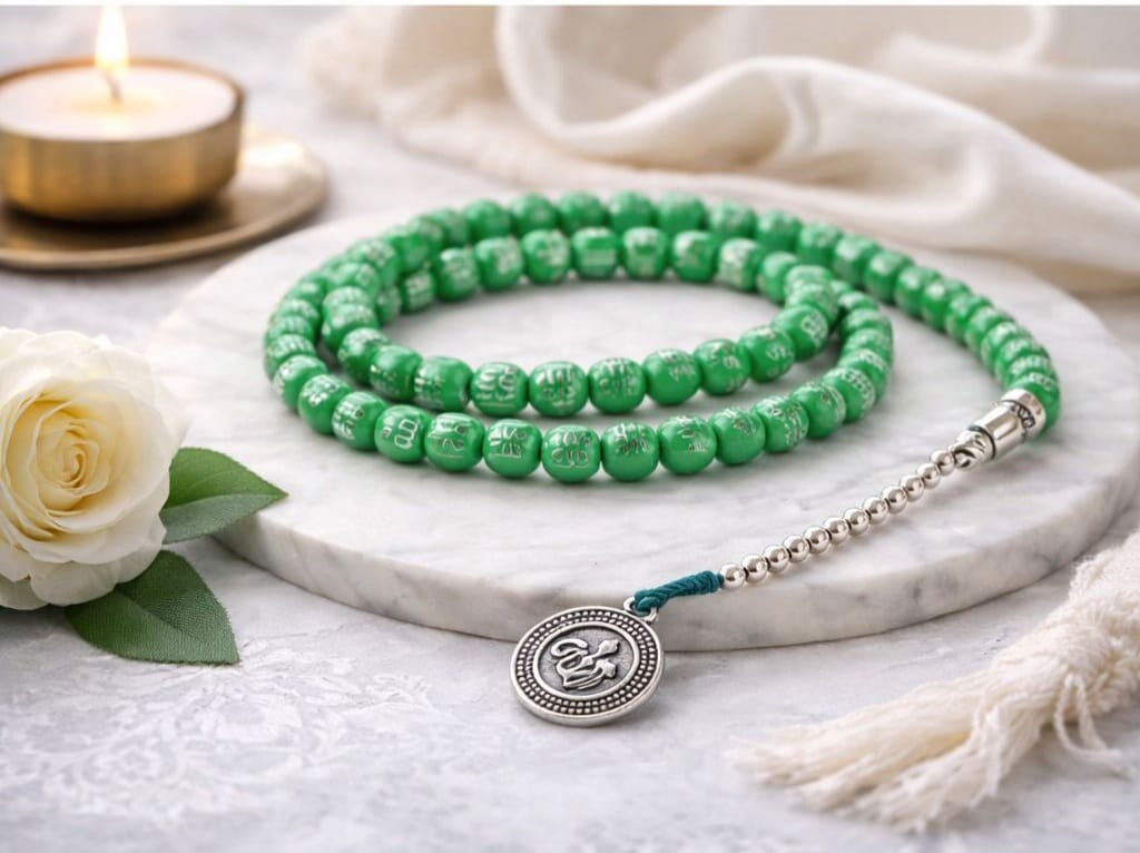 Green 100-Count Tasbih – Names of Allah