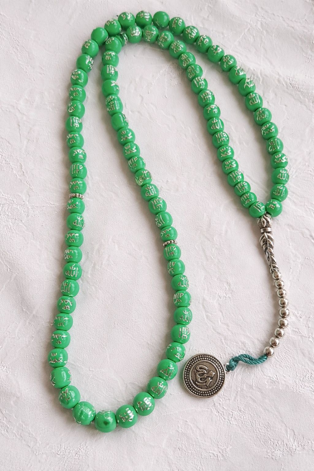 Green 100-Count Tasbih – Names of Allah