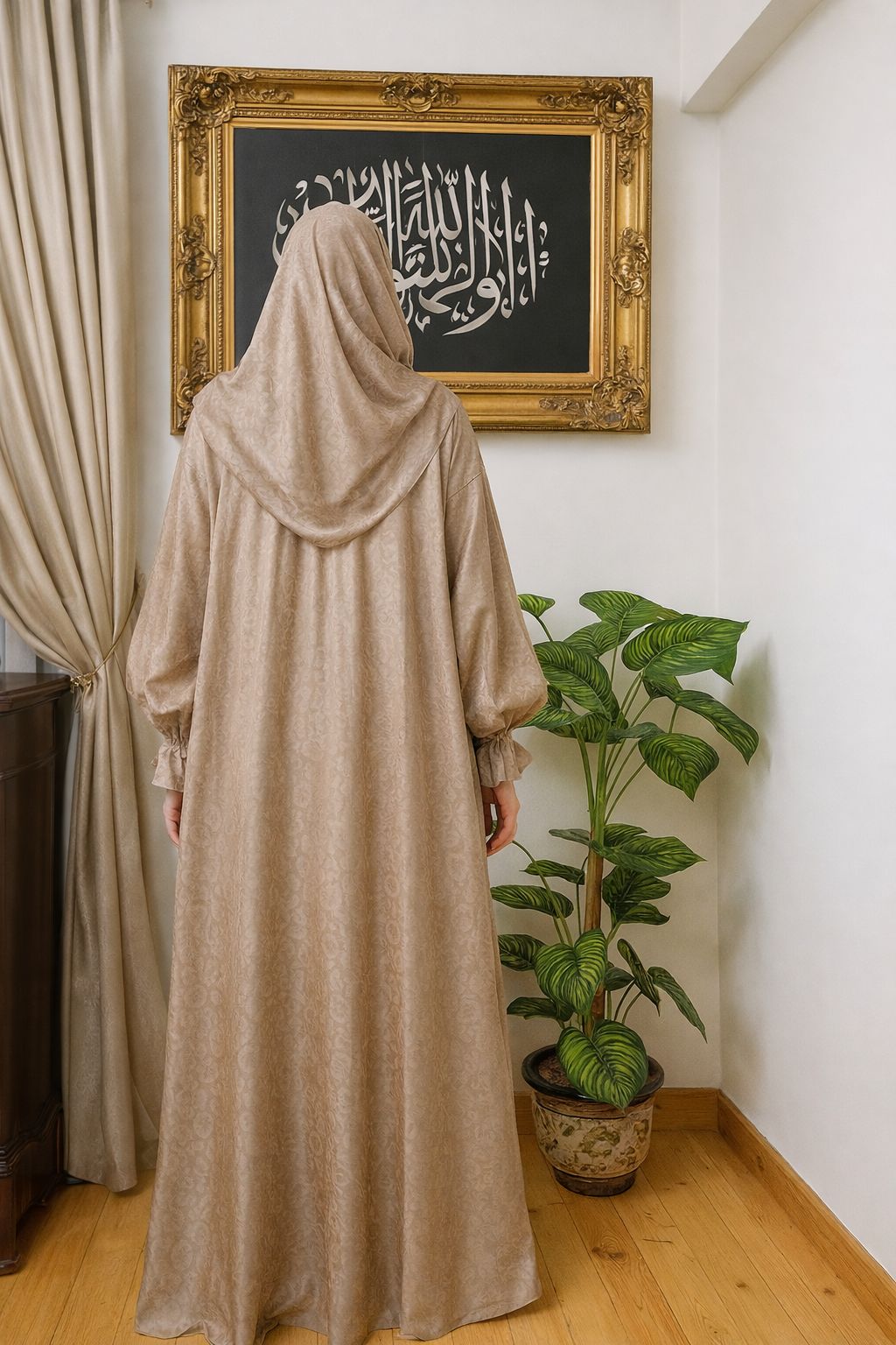 Elegant Beige Prayer Dress – Full-Length Modest Salah Wear