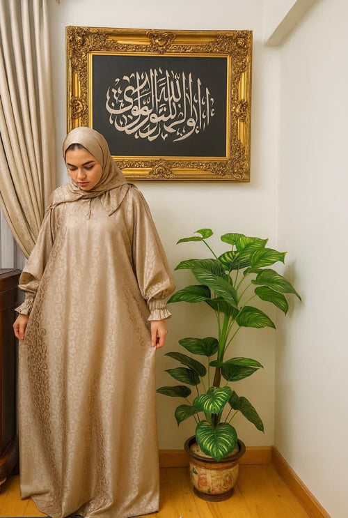 Elegant Beige Prayer Dress – Full-Length Modest Salah Wear
