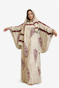 Beige Printed Dress with Hood – Lightweight Khimar Abaya