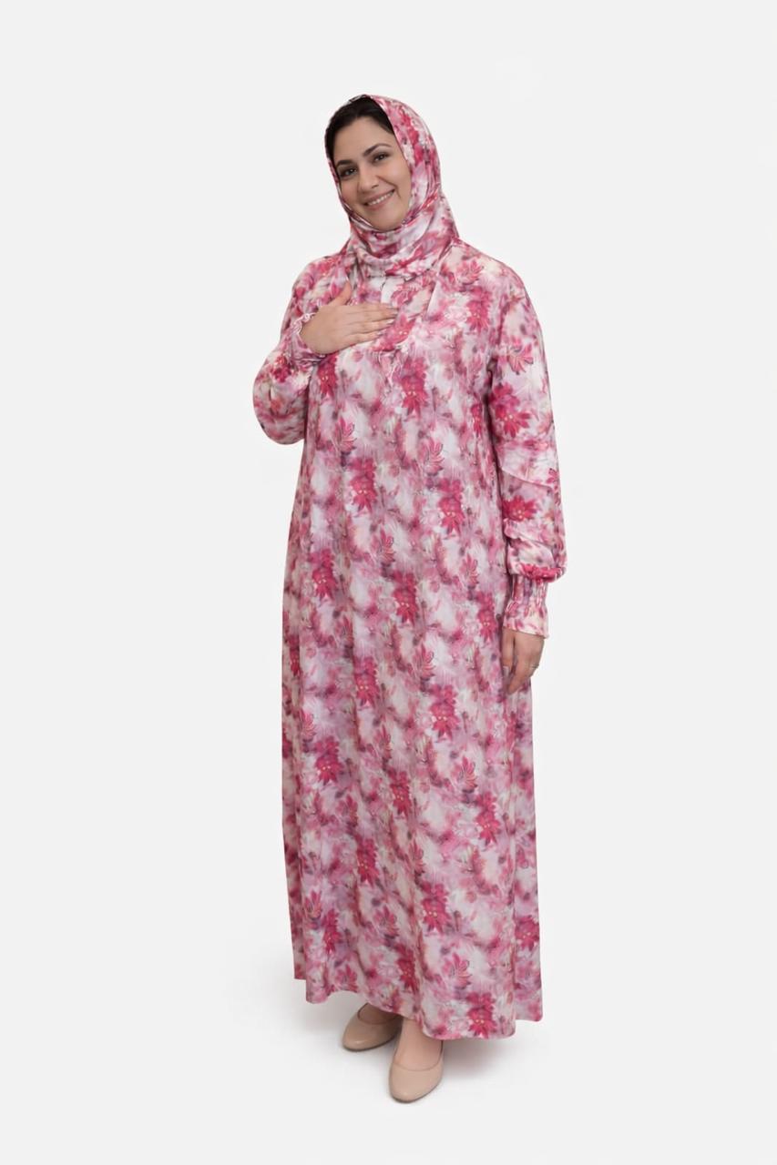 Pink Floral Prayer Dress with Matching Hijab – Full Length Modest Wear