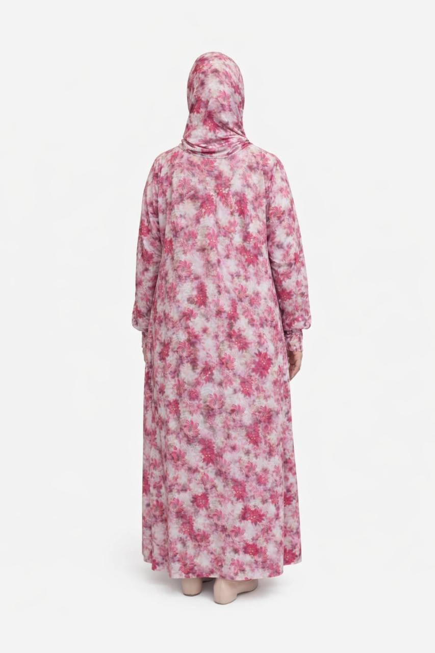 Pink Floral Prayer Dress with Matching Hijab – Full Length Modest Wear