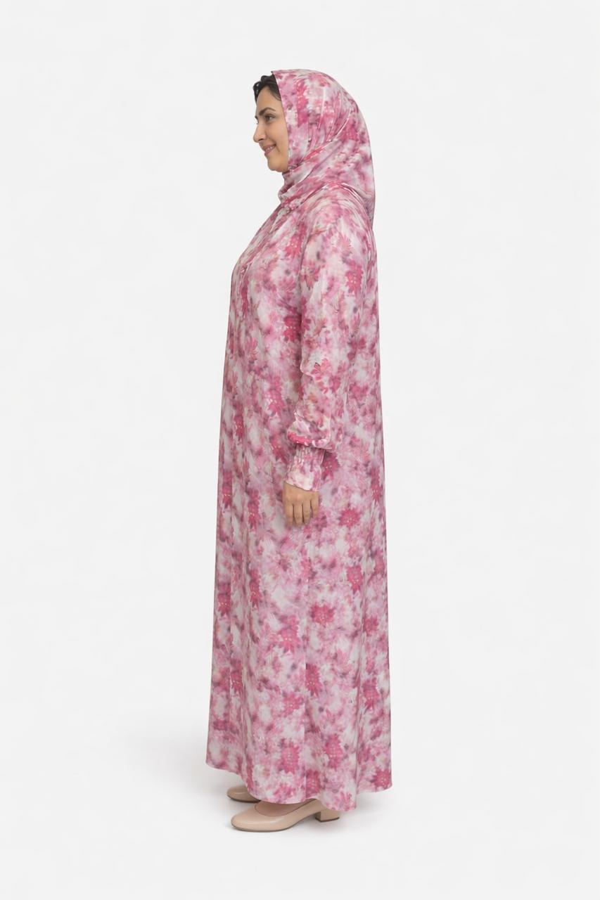 Pink Floral Prayer Dress with Matching Hijab – Full Length Modest Wear