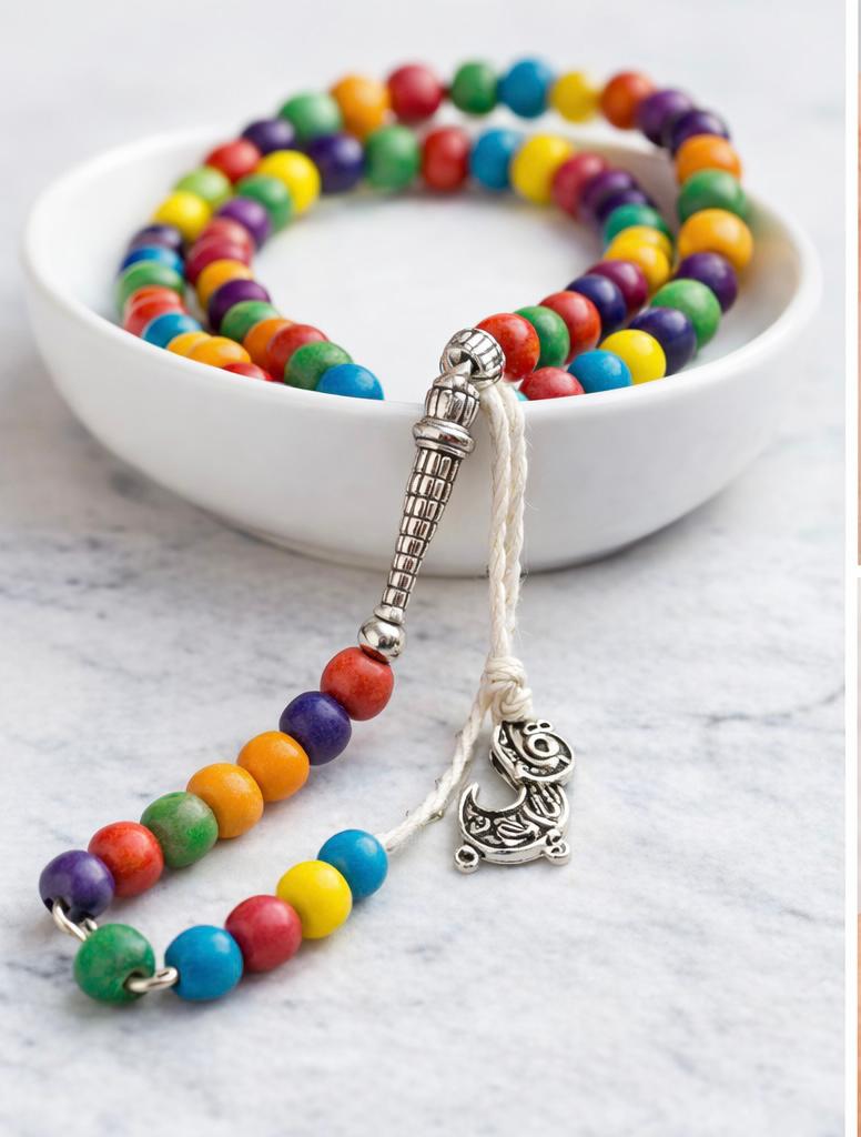 Colorful 100-count Tasbih - Wooden