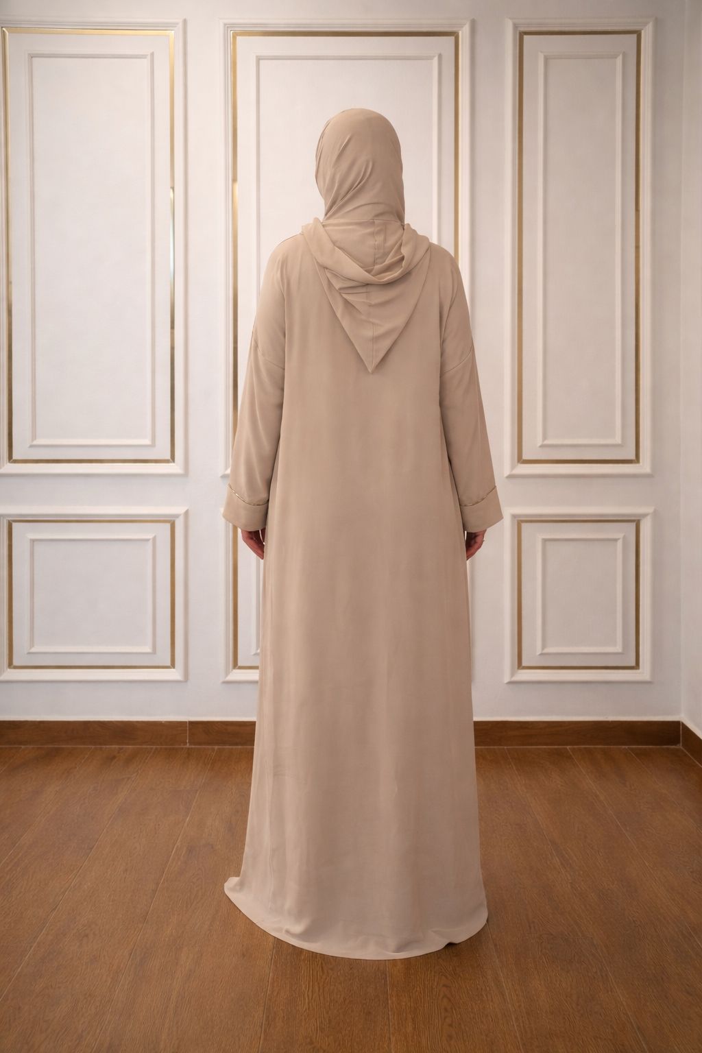 Nude Elegant Hooded Abaya – Full Length Modest Wear