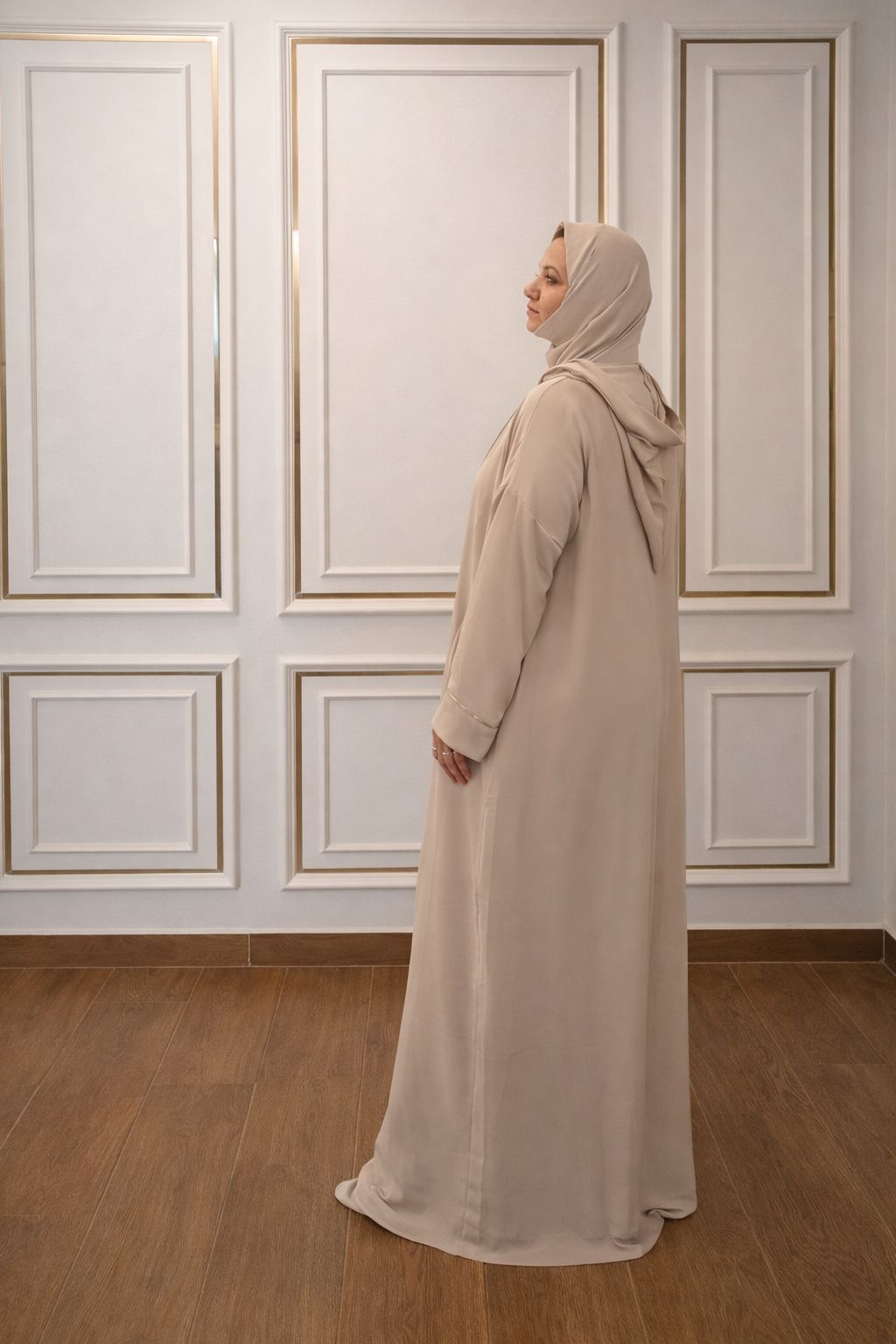 Nude Elegant Hooded Abaya – Full Length Modest Wear