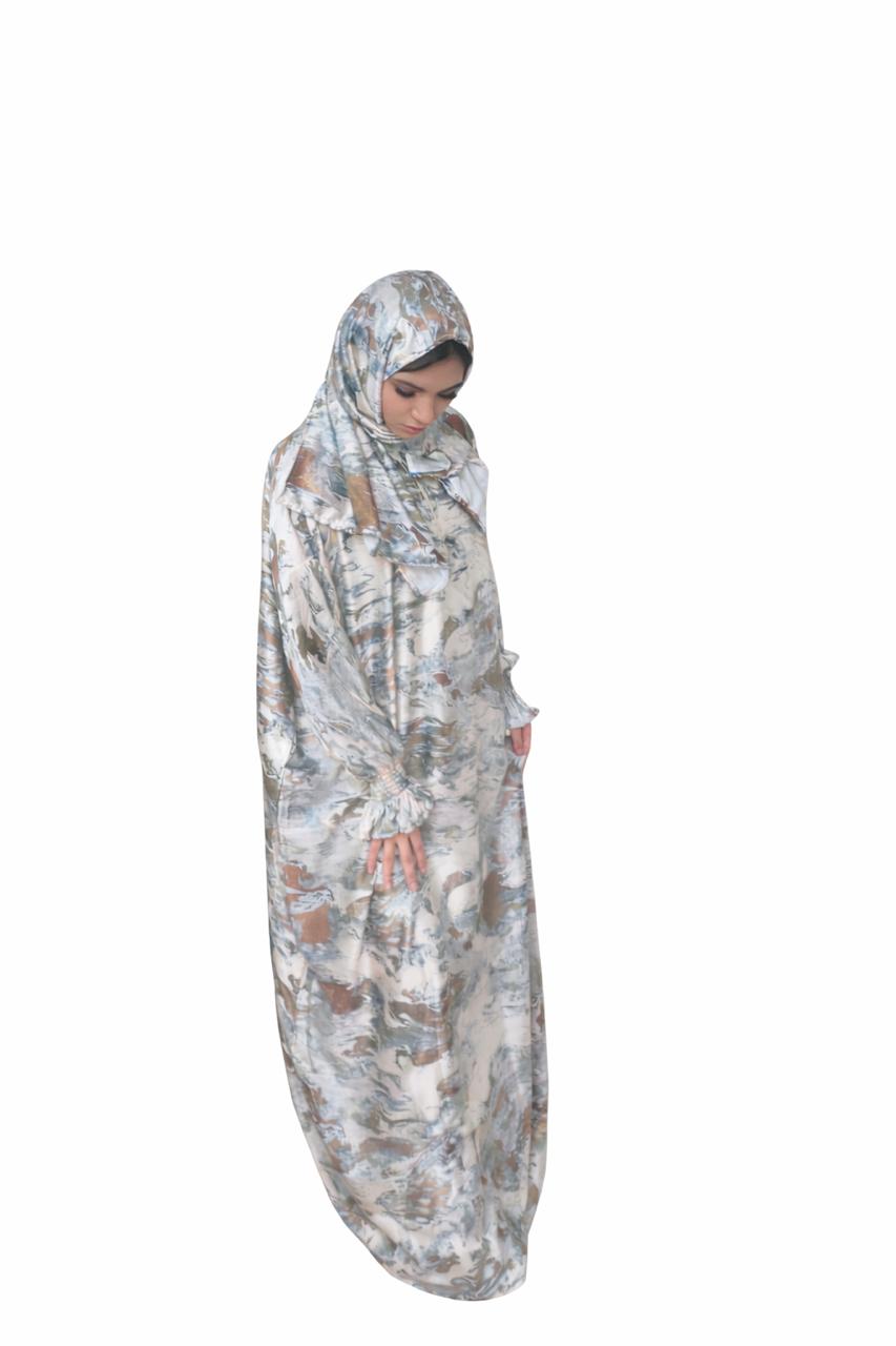 عباية صلاة بتغطية كاملة – رمادي بيج مائي