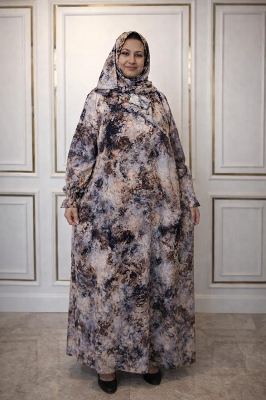 Marbled Prayer Dress with Matching Hijab – One Size Fits Most