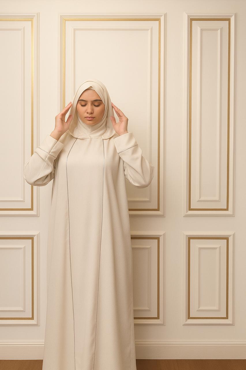 Ivory Hooded Abaya – Full-Length Minimal Elegance