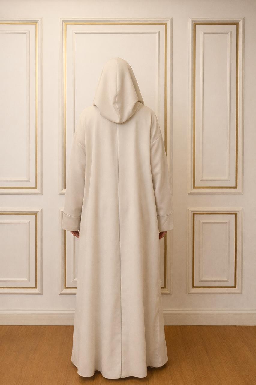 Ivory Hooded Abaya – Full-Length Minimal Elegance