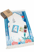 Blue Floral Essential Prayer Gift Set – Prayer Mat, Quran & Incense