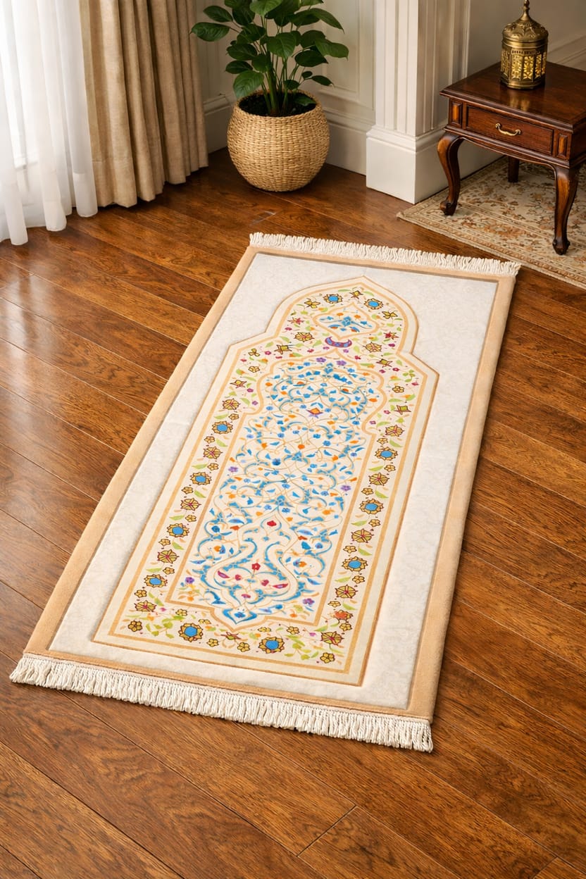 Padded Prayer Mat - Soft Floral Ivory