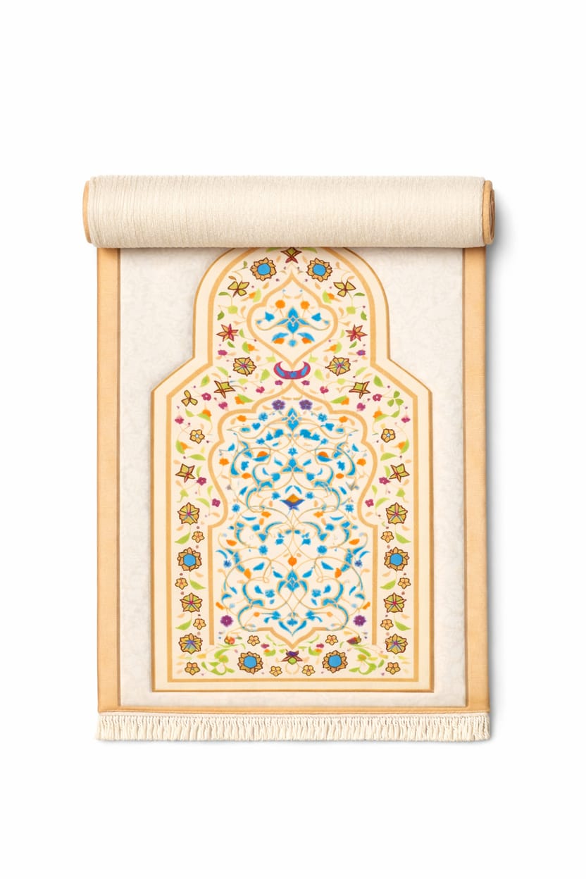 Padded Prayer Mat - Soft Floral Ivory