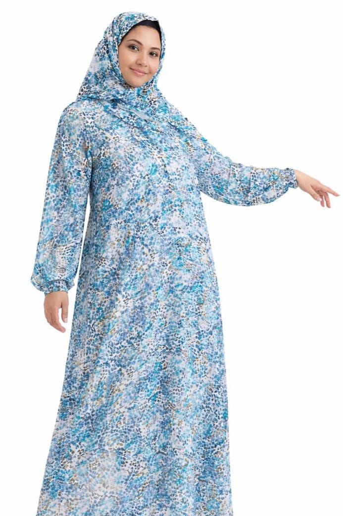 Marbled Prayer Dress with Matching Hijab – One Size Fits Most