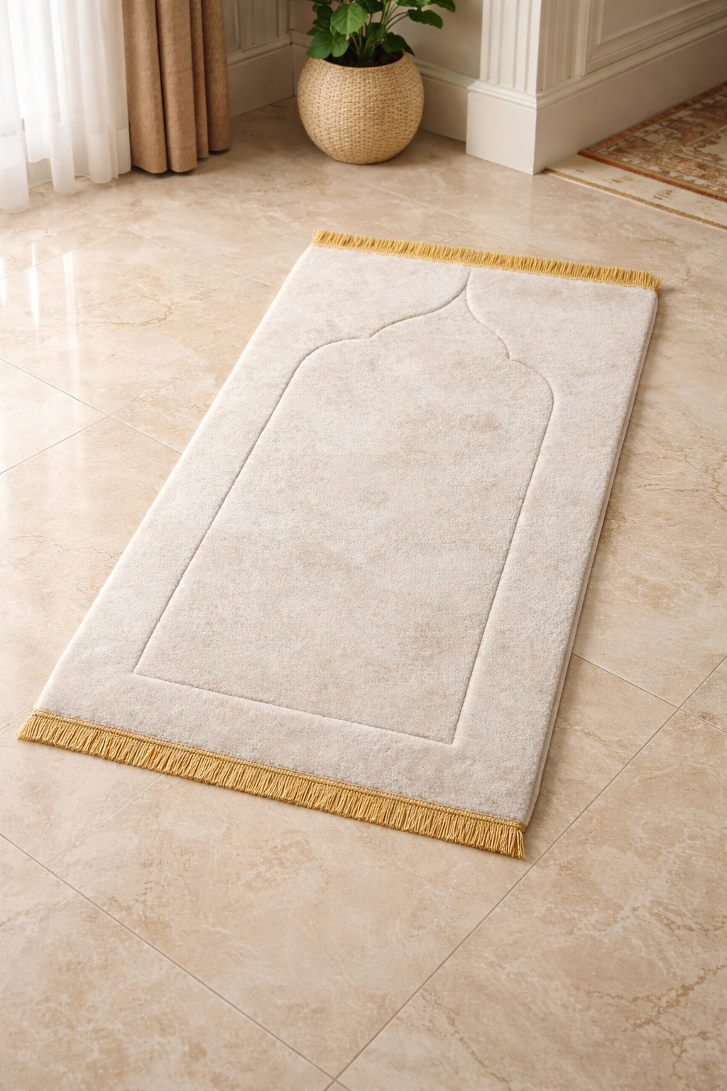 Padded Prayer Mat - Beige Velvet