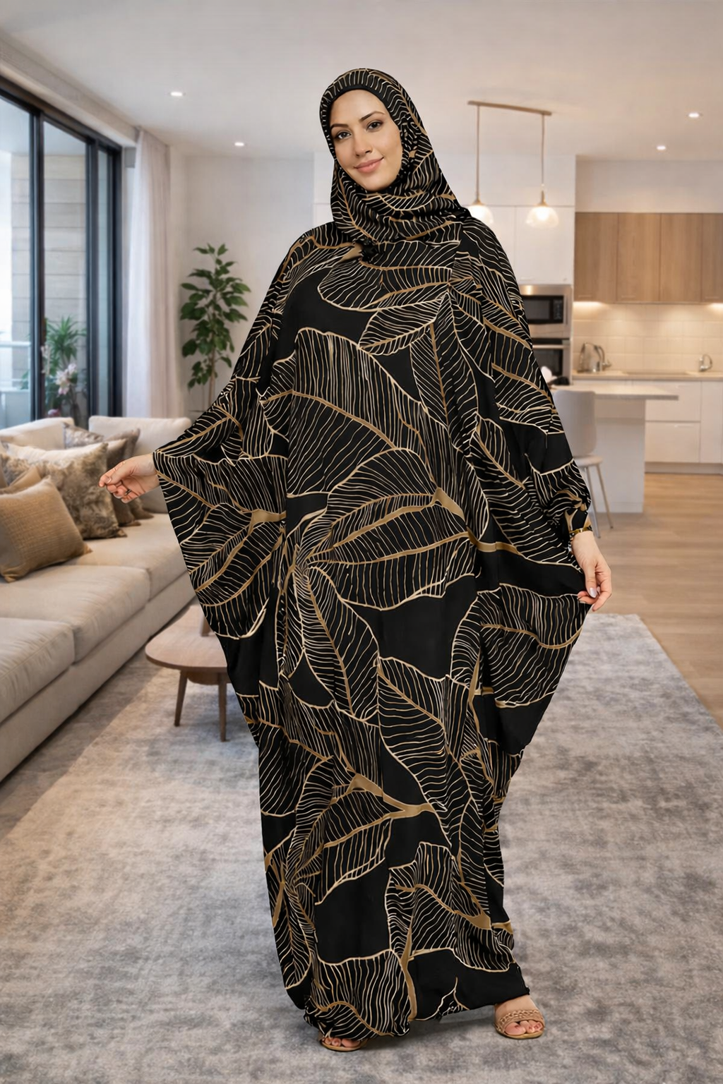 Prayer Wear - Layali Gold Leaf Abaya